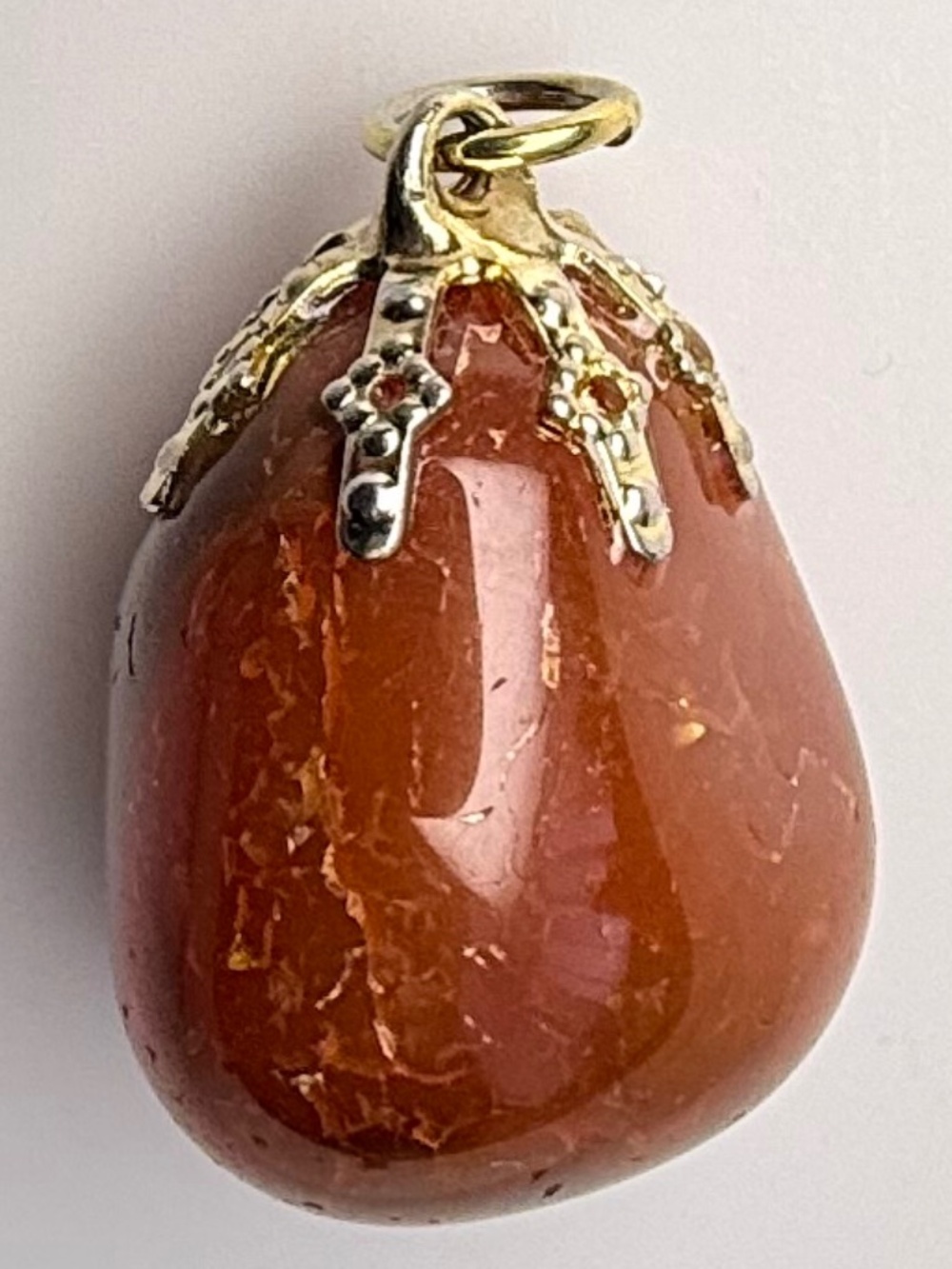 Orange Carnelian Pendant with Gold Tone Setting